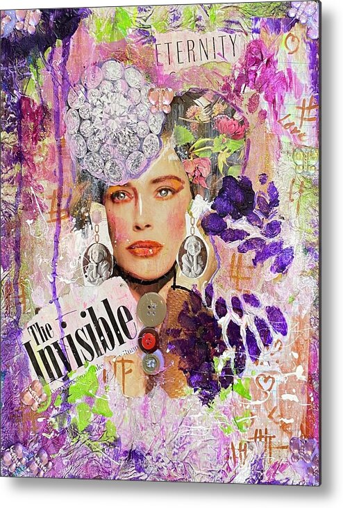 Collage Art Fine Art Woman Love Peace Pretty Purple Pink Rose Metal Print featuring the painting The Invisible Eternity by Shemika Bussey