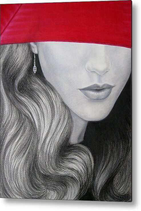 Woman Metal Print featuring the painting The Red Umbrella by Lynet McDonald