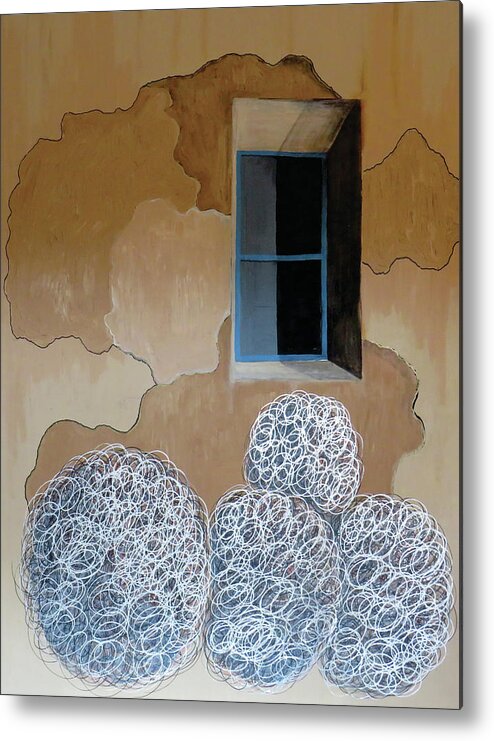 Southwest Metal Print featuring the painting Tumbleweeds at window by Ted Clifton