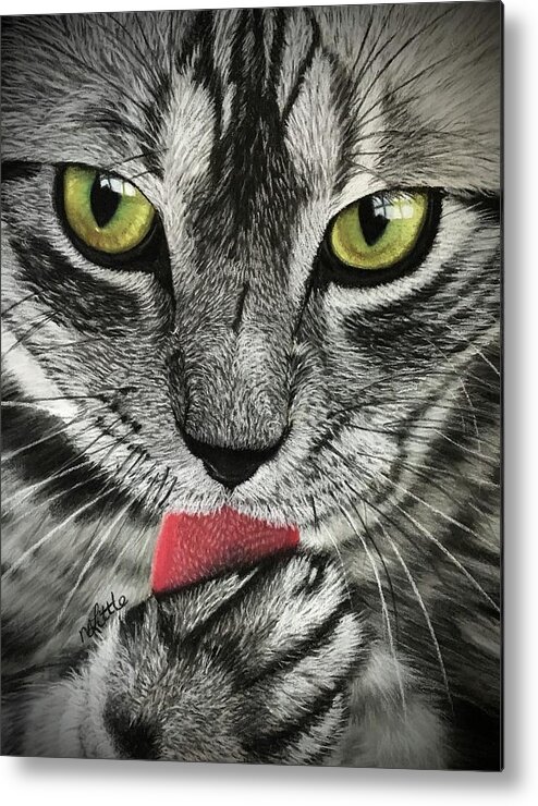 Cat Metal Print featuring the pastel Tweety Who? by Marlene Little