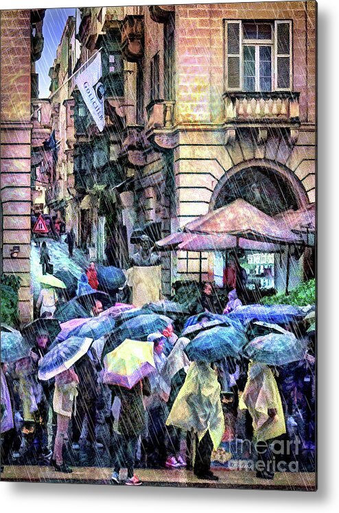 Valletta Metal Print featuring the digital art Umbrellas in Valleta by Jennie Breeze