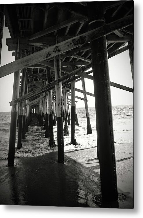 Black Metal Print featuring the photograph Under Balboa's Pier B/W by Carolyn Stagger Cokley
