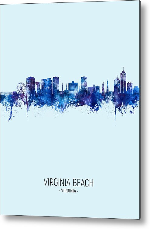 Virginia Beach Metal Print featuring the digital art Virginia Beach Virginia Skyline #28 by Michael Tompsett