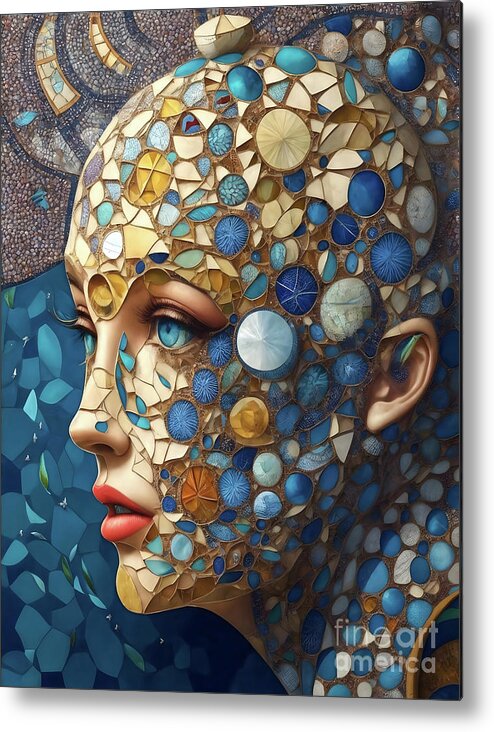 Person Metal Print featuring the digital art Visions of Renaissance Mosaic Faces 1 by Peter Awax
