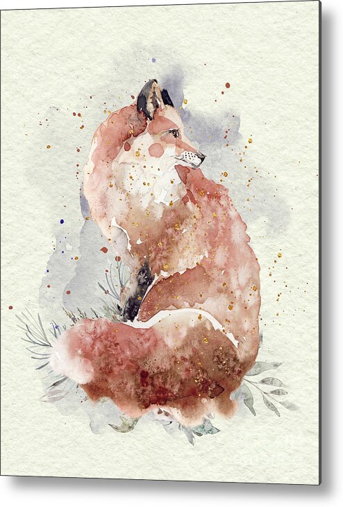 Fox Metal Print featuring the painting Watercolor Fox by Garden Of Delights