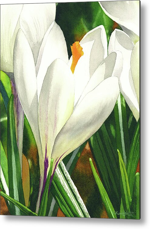 White Metal Print featuring the painting White Crocus by Espero Art