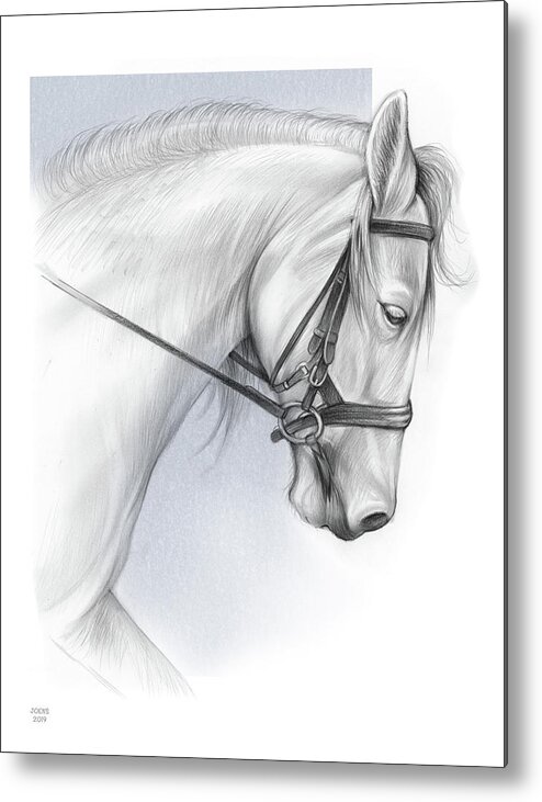 White Metal Print featuring the drawing White Horse by Greg Joens