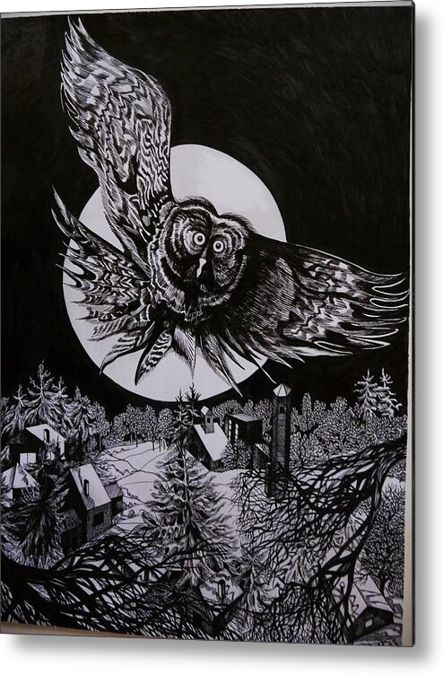 Black And White Metal Print featuring the drawing Winter tale of Midnapore by Anna Duyunova