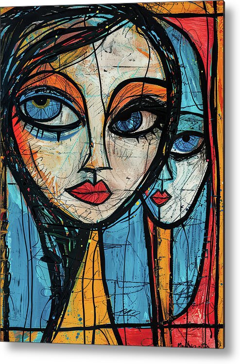 Abstract Metal Print featuring the digital art Women in the mirror by Michael Lees