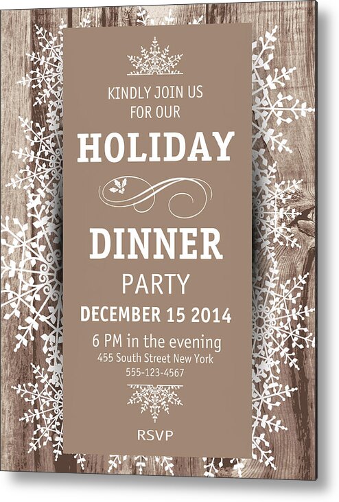 Event Metal Print featuring the drawing Wood Snowflake Christmas Dinner Invitation Template by Diane Labombarbe