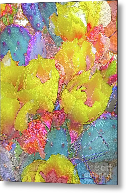 Cactus Flowers Metal Print featuring the painting Yellow Cactus Flowers by Bonnie Marie