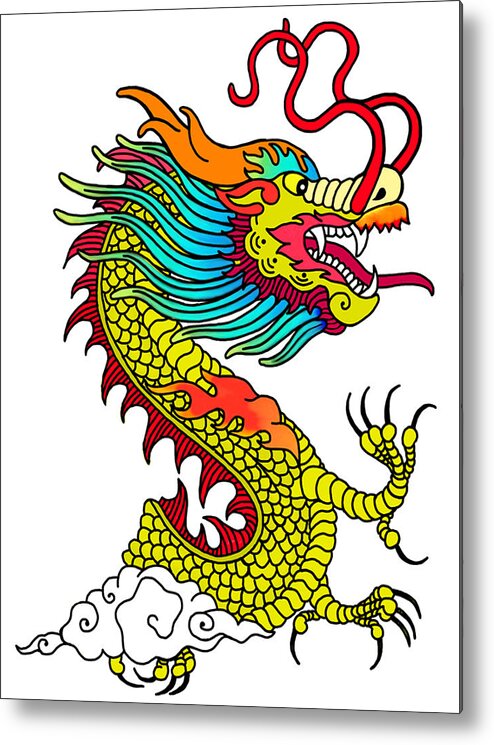 Yellow Dragon Head Metal Print featuring the mixed media Yellow Dragon Head by Anthony Seeker