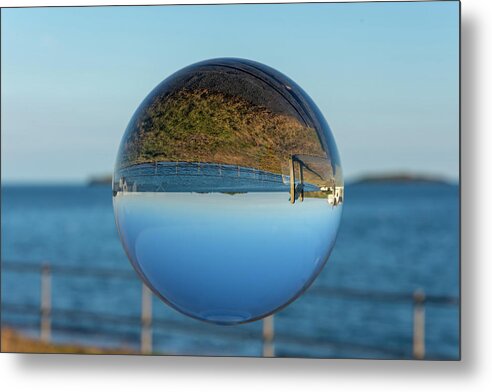 Lensball Metal Print featuring the photograph Lens ball seascape 2 by Steev Stamford