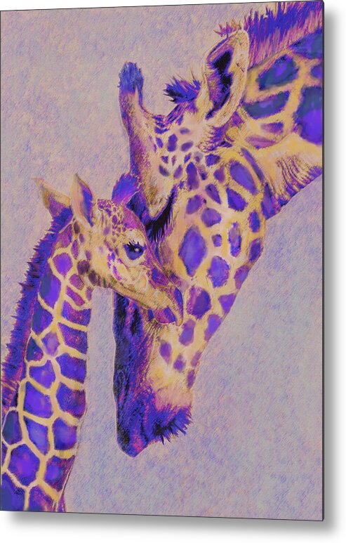 Giraffe Metal Print featuring the digital art Loving Purple Giraffes by Jane Schnetlage