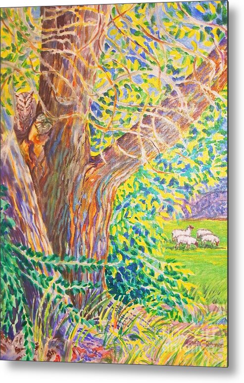 Copy Of Acrylic Painting Metal Print featuring the digital art Painting of Owl in Tree II by Annie Gibbons