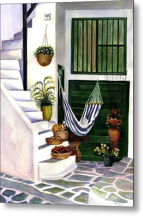 Painting Of A Hammock And Flowers Metal Print featuring the painting A Secret Hideaway #1 by Terri Meyer