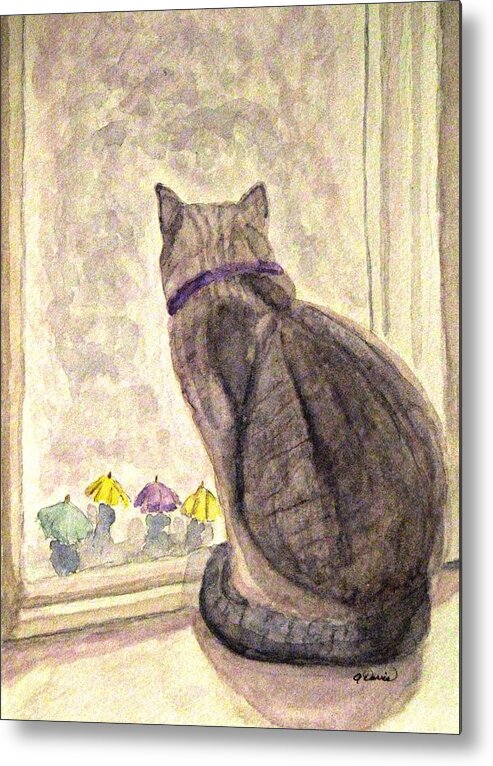 Cats Metal Print featuring the painting April Showers by Angela Davies