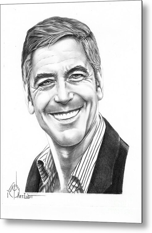 Pencil Metal Print featuring the drawing George Clooney #1 by Murphy Elliott