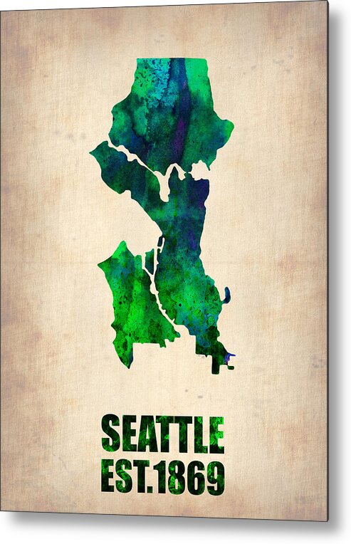 Seattle Metal Print featuring the digital art Seattle Watercolor Map #1 by Naxart Studio