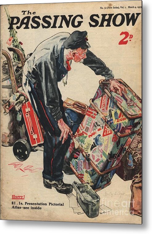 Luggage Metal Print featuring the drawing 1930s,uk,the Passing Show,magazine Cover #11 by The Advertising Archives