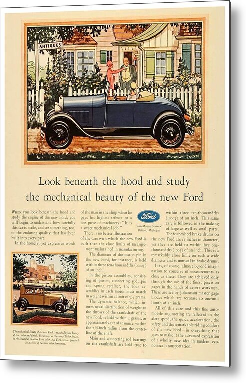 1928 Metal Print featuring the digital art 1928 - Ford Tudor Convertible and Sedan Advertisement- Color by John Madison