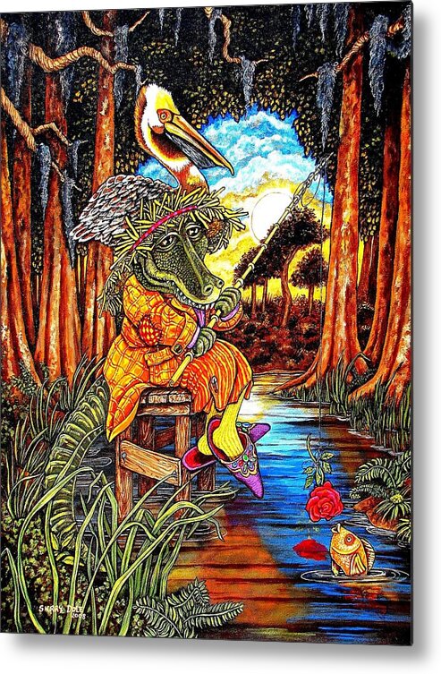 Alligator Metal Print featuring the painting Fishing for Compliments #2 by Sherry Dole
