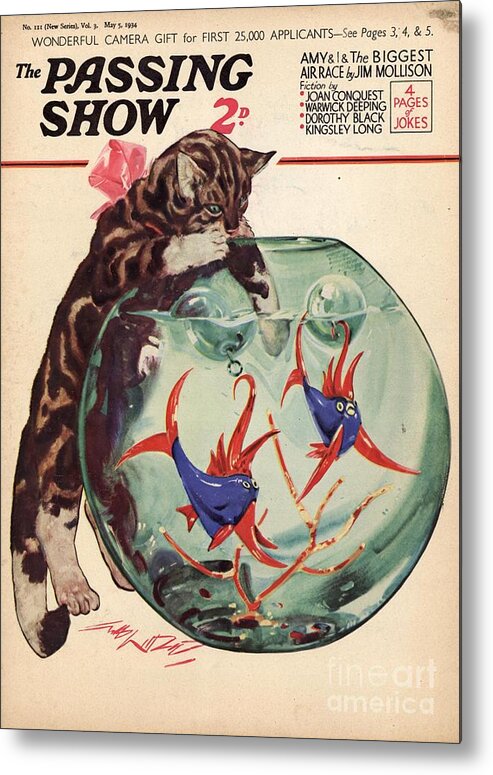 Goldfish Metal Print featuring the drawing 1930s,uk,the Passing Show,magazine Cover #7 by The Advertising Archives