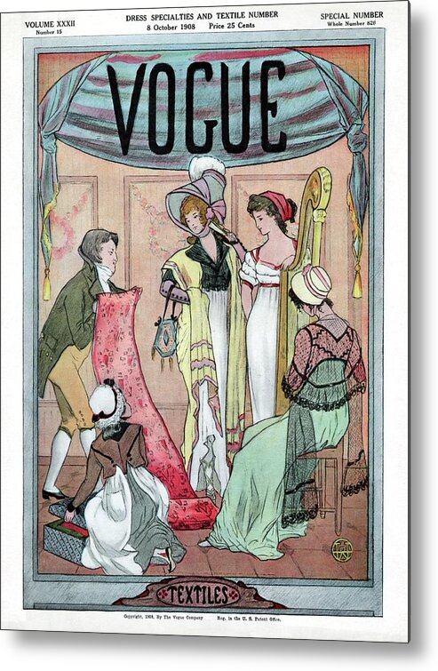Illustration Metal Print featuring the photograph A Vintage Vogue Cover Of Woman Shopping by Artist Unknown