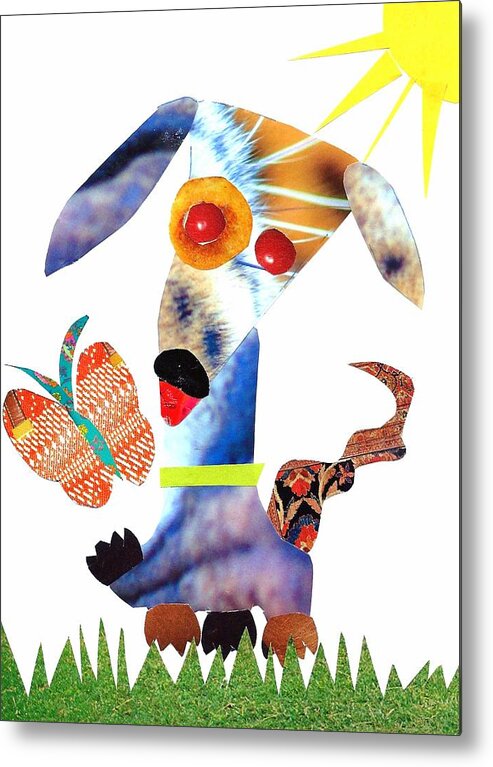 Abstract Metal Print featuring the mixed media Happy Dog by Barbara Bennett