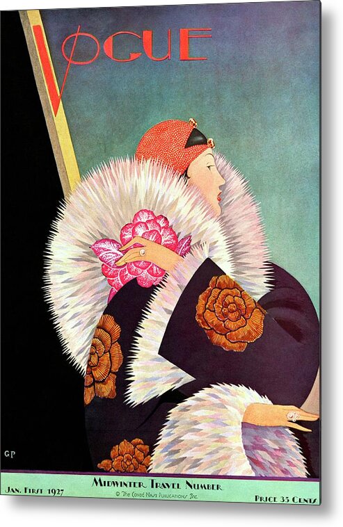 Illustration Metal Print featuring the photograph A Vintage Vogue Magazine Cover Of A Woman by George Wolfe Plank