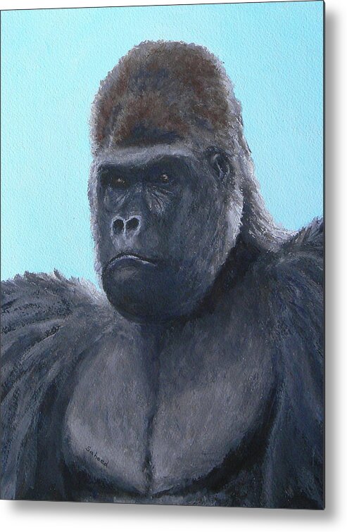 Gorilla Metal Print featuring the painting A Contemplative Gorilla by Margaret Saheed