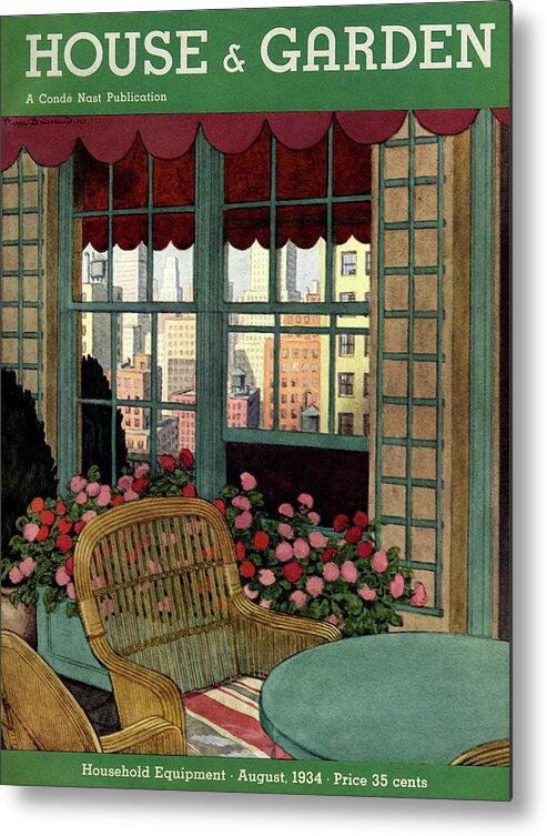 Illustration Metal Print featuring the photograph A House And Garden Cover Of A Wicker Chair by Pierre Brissaud