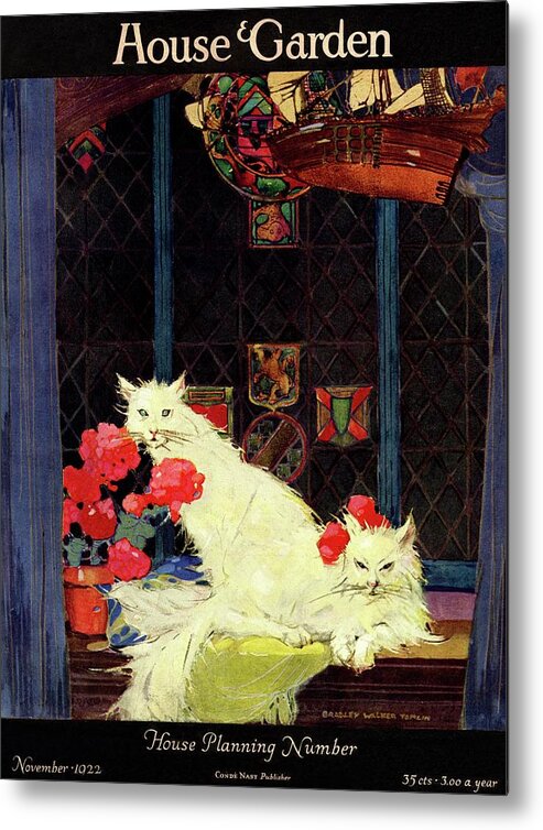 Illustration Metal Print featuring the photograph A House And Garden Cover Of White Cats by Bradley Walker Tomlin