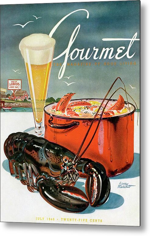 Illustration Metal Print featuring the photograph A Lobster And A Lobster Pot With Beer by Henry Stahlhut