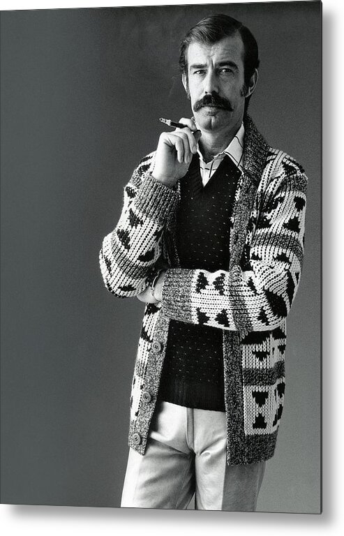 Fashion Metal Print featuring the photograph A Male Model Wearing An Aztec-motif Cardigan by Bill Cahill