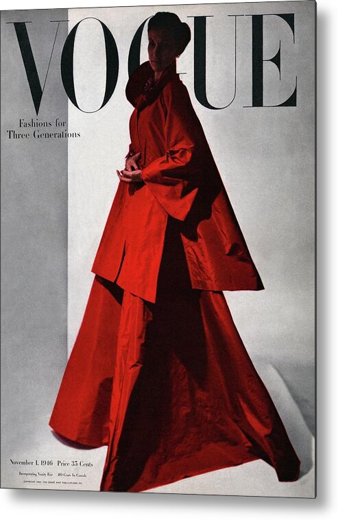 Fashion Metal Print featuring the photograph A Vogue Cover Of A Woman Wearing A Red by Horst P. Horst