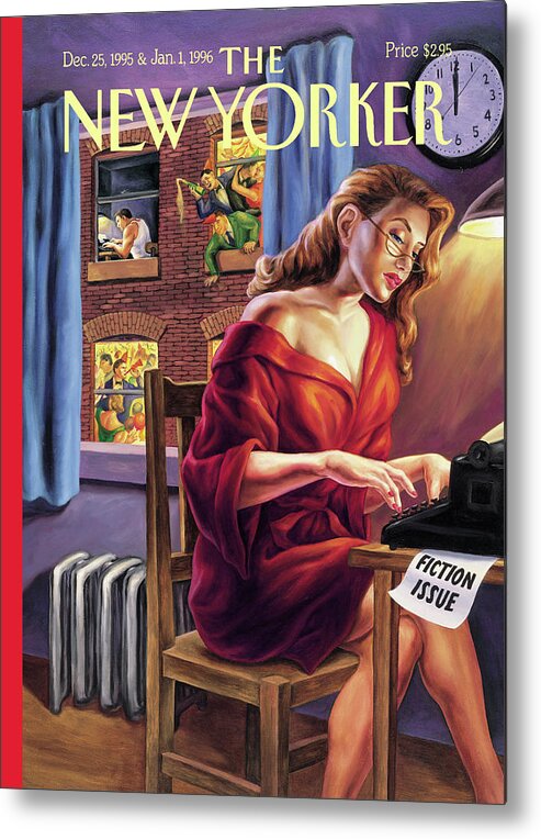 The Writing Life Metal Print featuring the painting A Woman Works On The Typewriter by Owen Smith