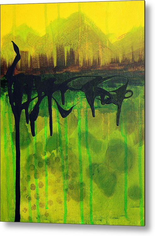 Abstract Metal Print featuring the painting Abstract Cityscape Skyline by Nancy Merkle