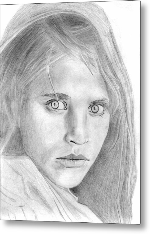 Afghan Girl Metal Print featuring the drawing Afghan Girl by Pat Moore