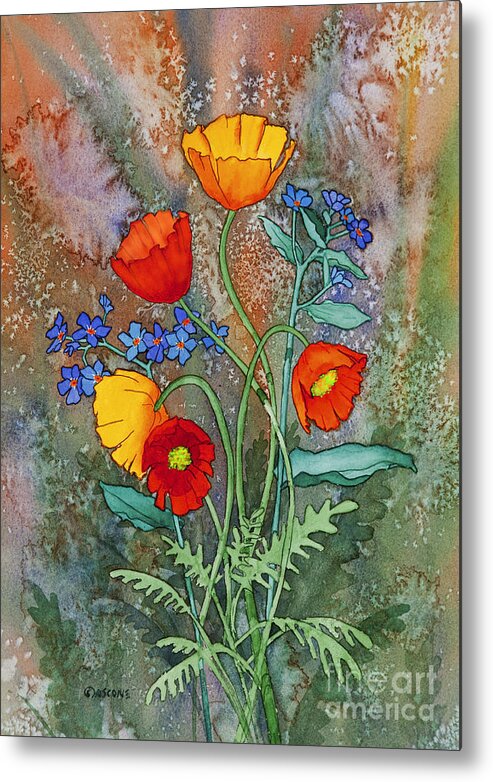 Alaska Poppies And Forget Me Nots Metal Print featuring the painting Alaska Poppies and Forgetmenots by Teresa Ascone