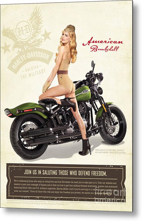 Vintage Metal Print featuring the photograph American Harley Pin Up by Action