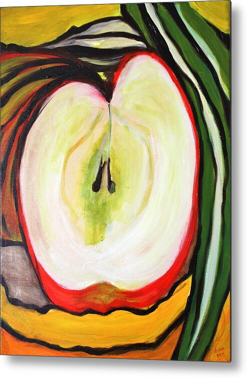  Apple Painting Metal Print featuring the painting Apple And Okra by Gitta Brewster
