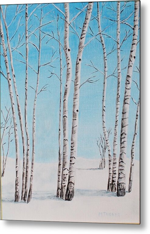 Aspen Tree Metal Print featuring the painting Aspens in Snow by Melvin Turner