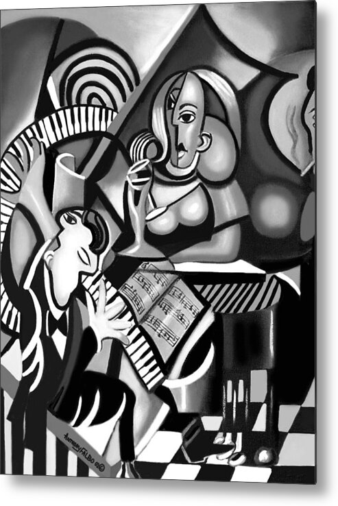 At The Piano Metal Print featuring the painting At The Piano Bar by Anthony Falbo