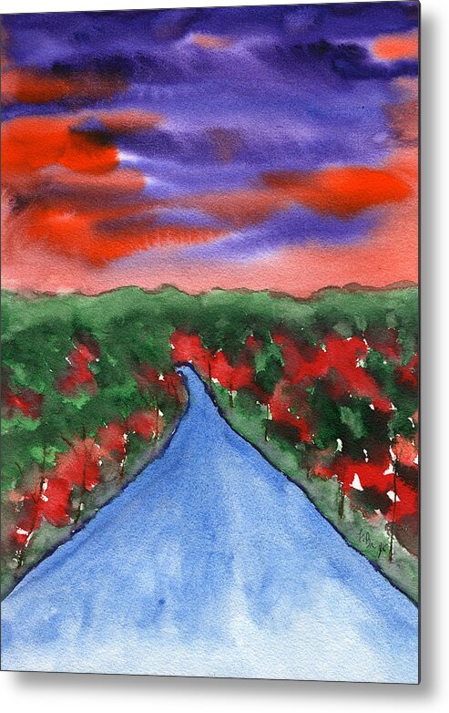Landscape Watercolor Painting Metal Print featuring the painting Autumn Road Watercolor By Frank Bright by Frank Bright