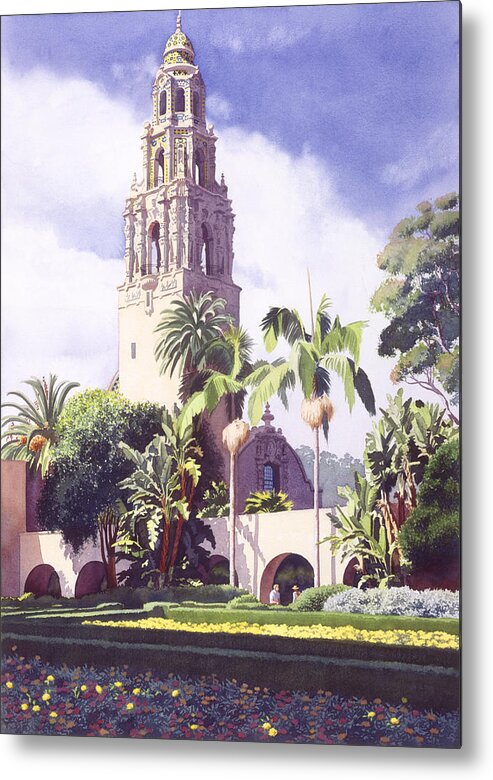 Bell Metal Print featuring the painting Bell Tower in Balboa Park by Mary Helmreich