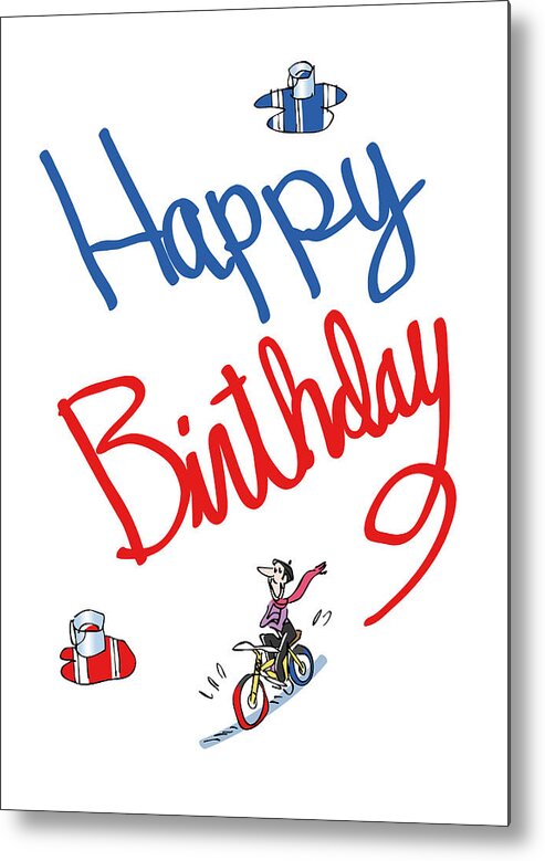 Happy Metal Print featuring the digital art Birthday Bicycle Painter by Mark Armstrong