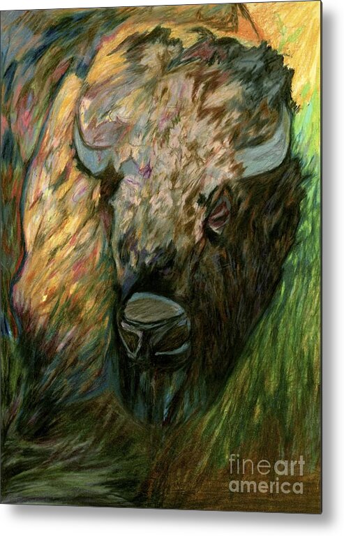 A Bison Metal Print featuring the drawing Bison by Jon Kittleson