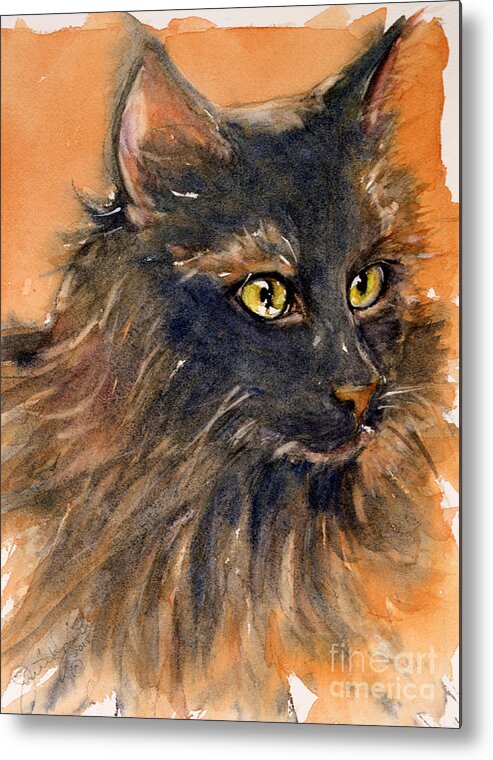 Cat Metal Print featuring the painting Black Cat by Judith Levins