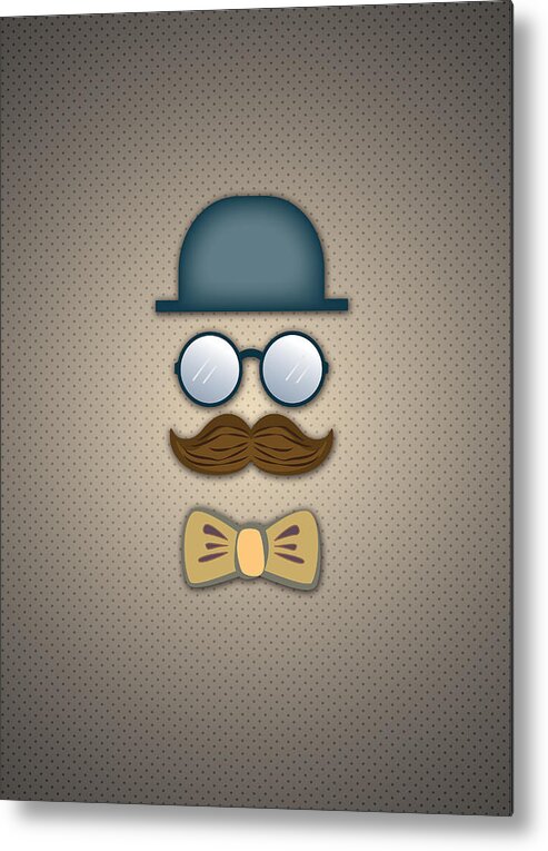 Top Hat Metal Print featuring the digital art Blue Top Hat Moustache Glasses and Bow Tie by Ym Chin
